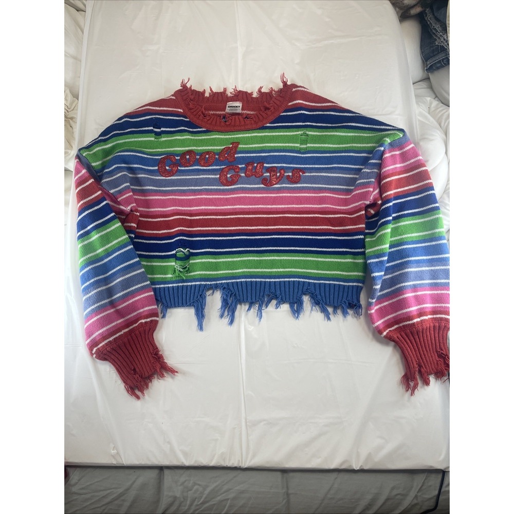 Women's XS Good Guys Chucky Doll Costume Cropped Sweater Halloween Cosplay